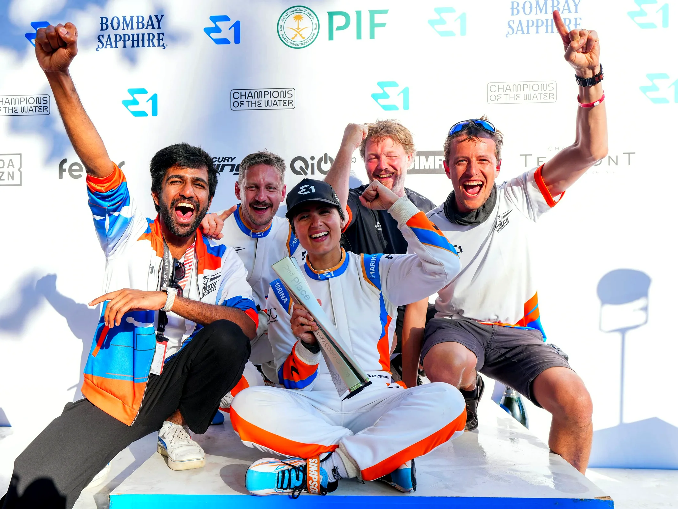 Team Blue Rising pilots celebrate P2 at Lake Como