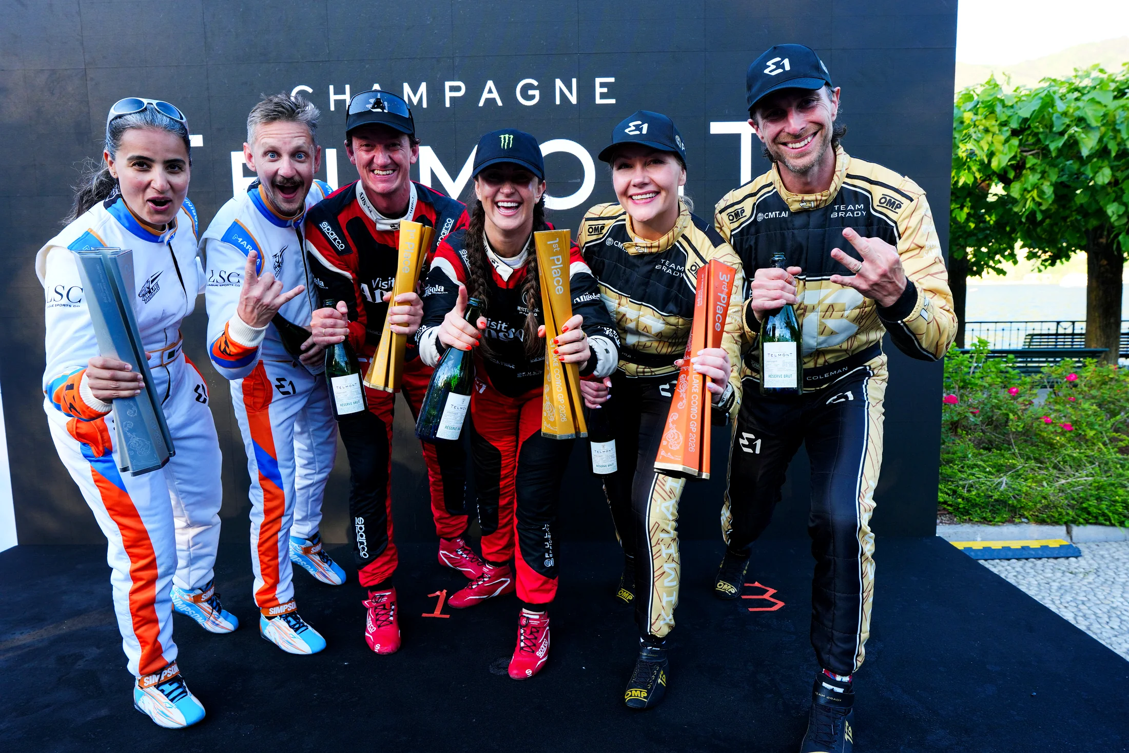 Lake Como podium celebration with Team Blue Rising