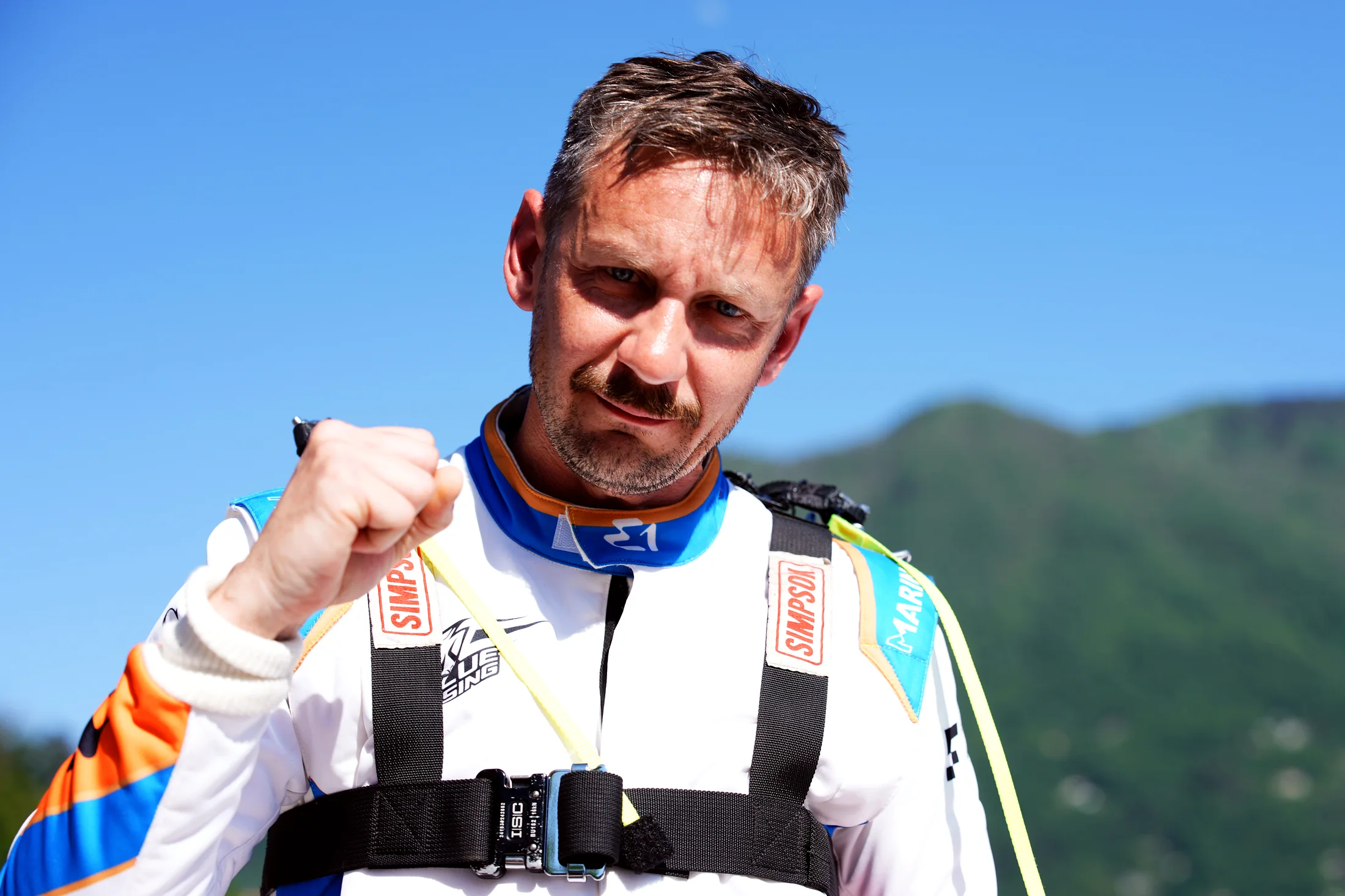 John Peeters in Team Blue Rising race suit
